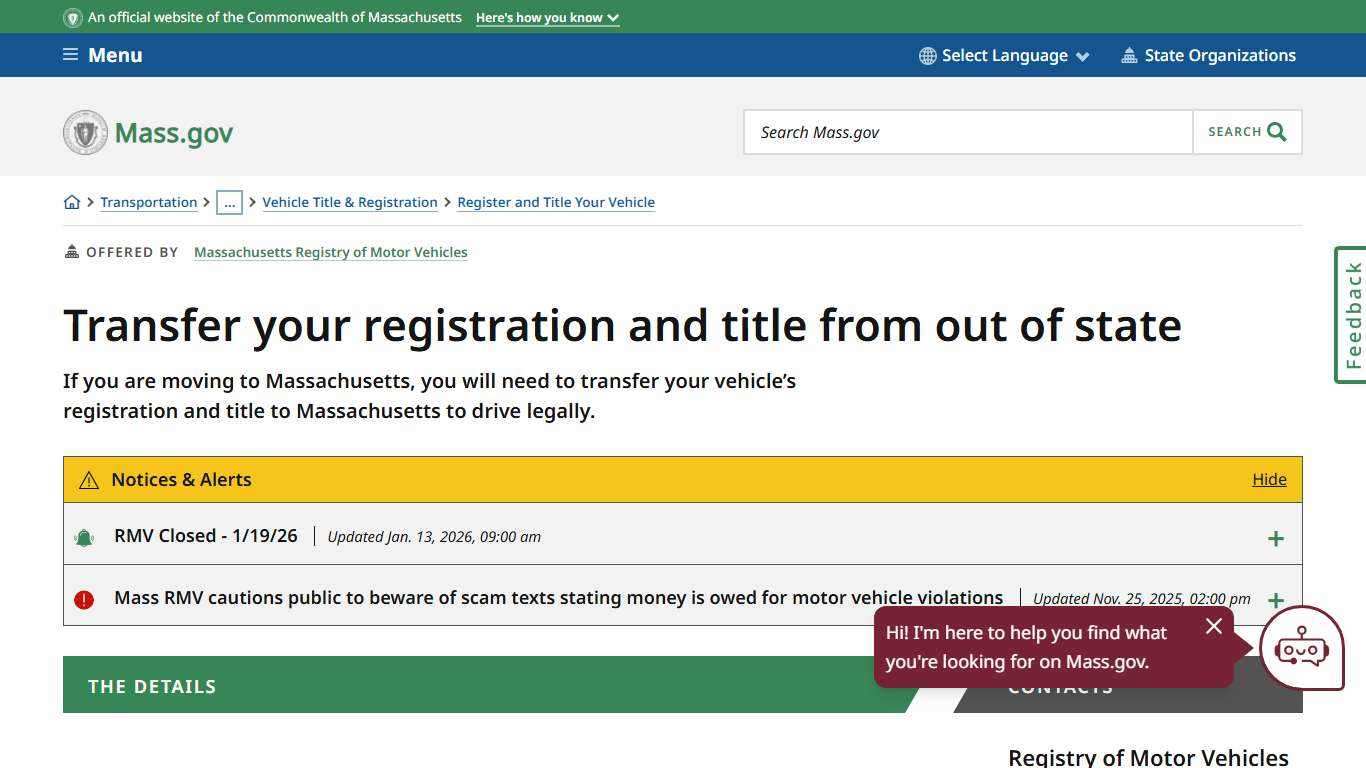 Transfer your registration and title from out of state | Mass.gov