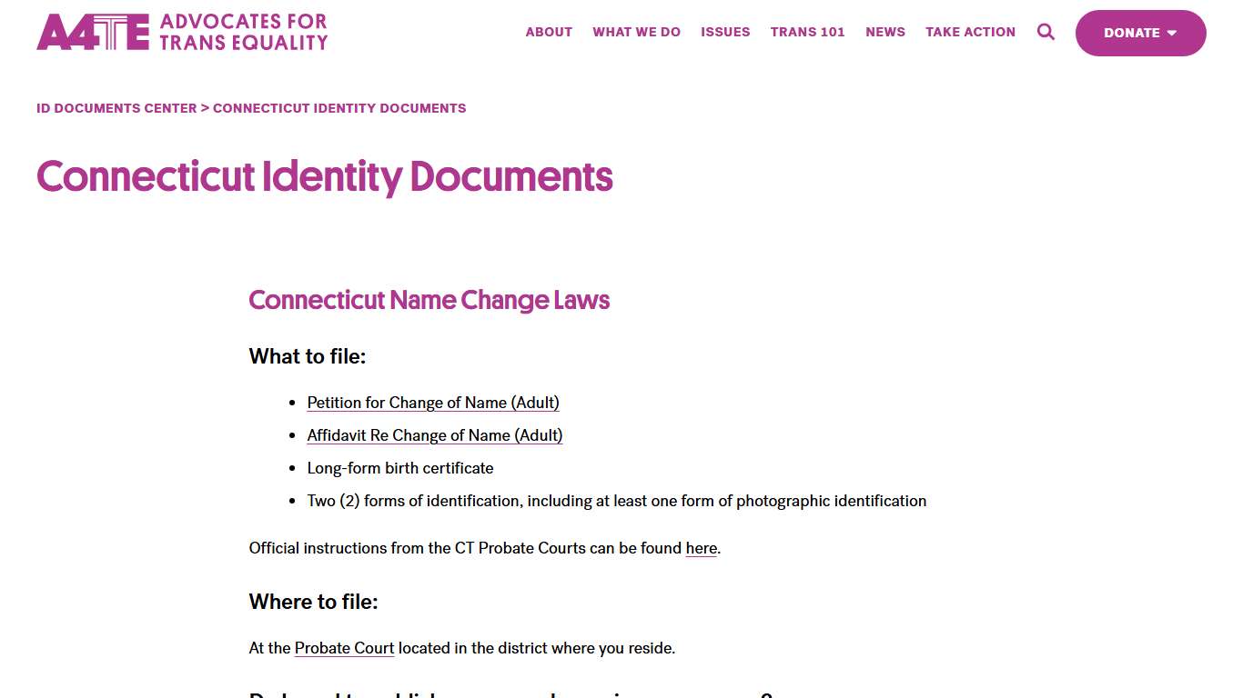 Connecticut Identity Documents | A4TE