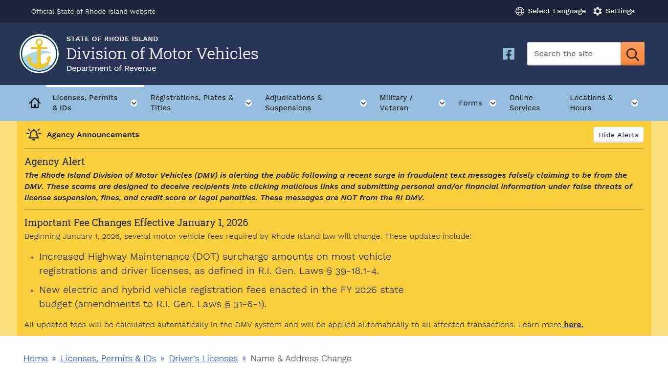 Name & Address Change | RI Division of Motor Vehicles